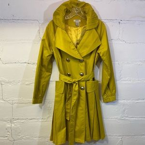 Vertigo Paris Yellow Trench Cost with Roused Collar and Oversized Silver Buttons